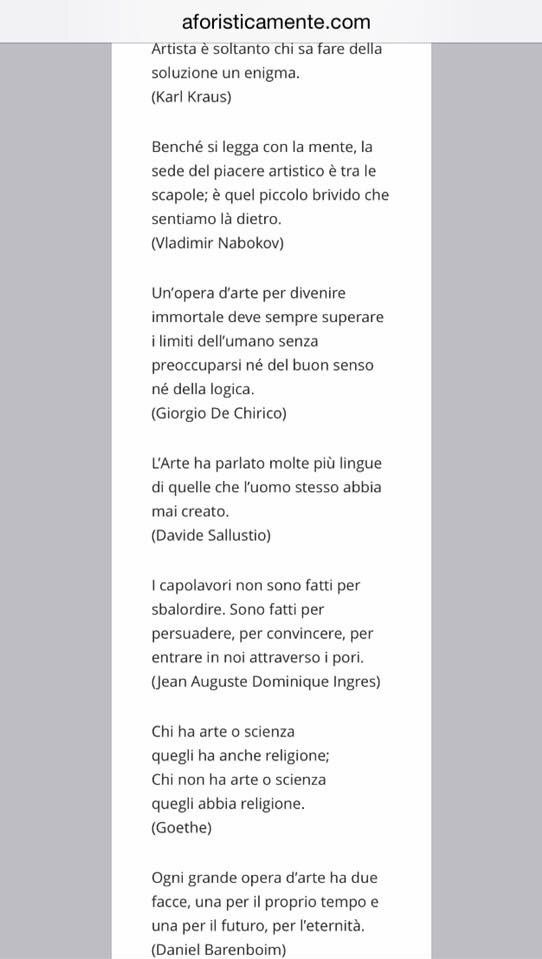 Un mio aforisma selezionato ed inserito dal grande aforista Fabrizio Caramagna nella selezione  internazionale sul tema Arte del famoso sito Aforisticamente.com