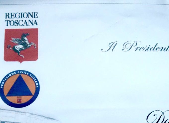 Attestato di ringraziamento del Presidente della Regione Toscana per il servizio svolto durante l'alluvione di Livorno 2017
