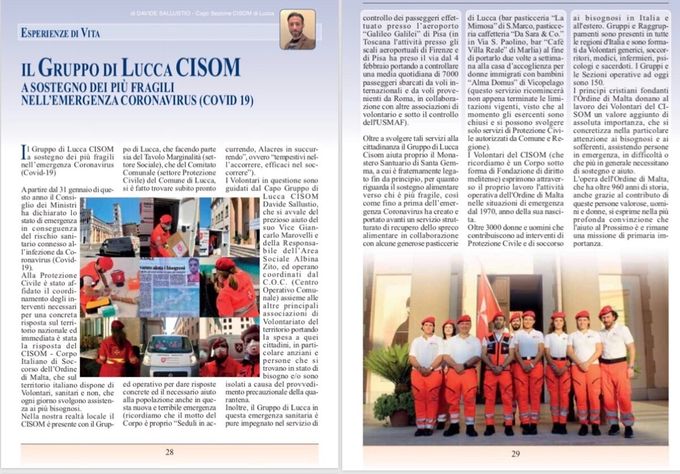 Articolo sul Gruppo di Lucca CISOM  durante l’emergenza Covid-19 sul n.2 (aprile 2020)  della rivista Passionista “Santa Gemma”