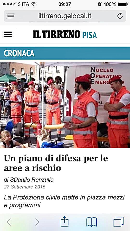 Articolo del quotidiano Il Tirreno sulle Giornate della Protezione Civile - Pisa 2015
