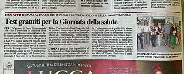 Articolo del quotidiano “La Nazione” di Lucca del 19/09/2019 sulla Giornata della Salute presso il Parco commerciale di S. Vito (LU)