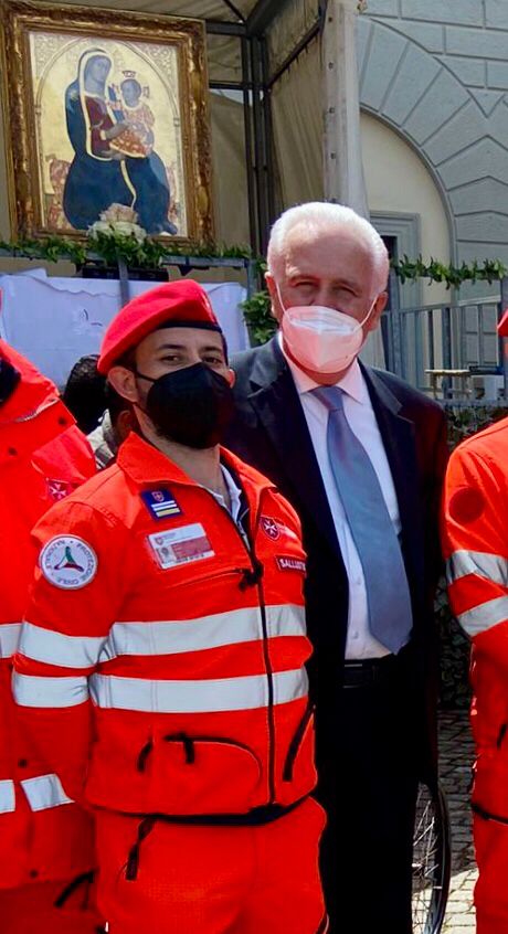 Con il Presidente della Regione Toscana Dott. Eugenio Giani, in occasione del pellegrinaggio del Sovrano Militare Ordine di Malta a Montenero (LI), per la sollenità della Madonna delle Grazie, patrona della Toscana (15-05-2021)