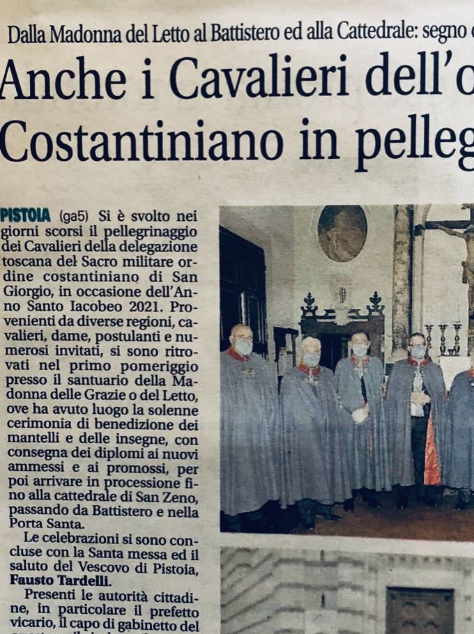 Articolo de “La Nazione” sul pellegrinaggio Costantiniano in occasione del Giubileo Iacobeo a Pistoia avvenuto il 12 giugno 2021