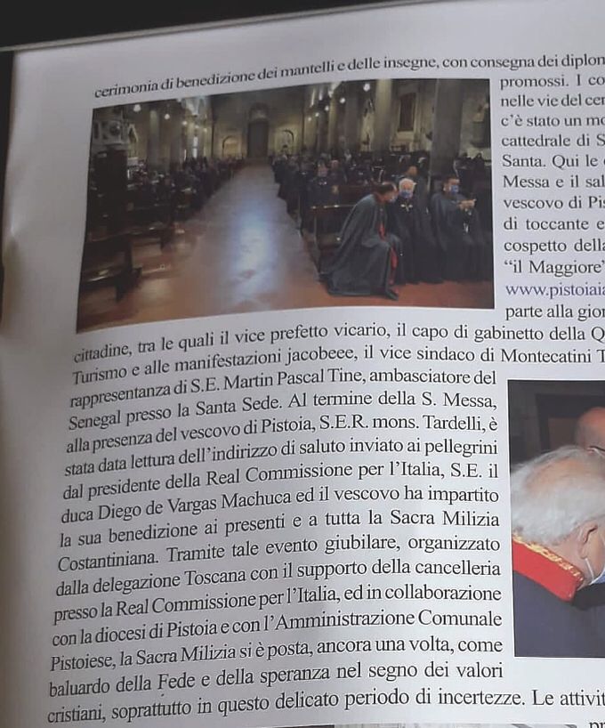 Articolo della rivista “Il Mondo del Cavaliere” dedicato al pellegrinaggio Costantiniano in occasione del Giubileo Iacobeo a Pistoia avvenuto il 12 giugno 2021