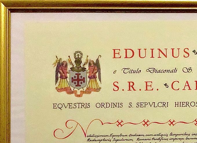 Diploma di nomina a Cavaliere dell'OESSG